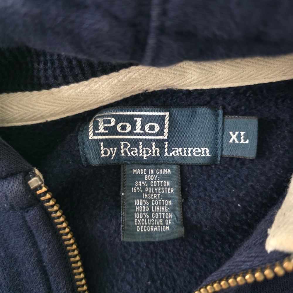 Polo Ralph Lauren Mens XL Navy Blue Full Zip Hoodie Red Pony Logo Cotton Blend - Picture 3 of 9